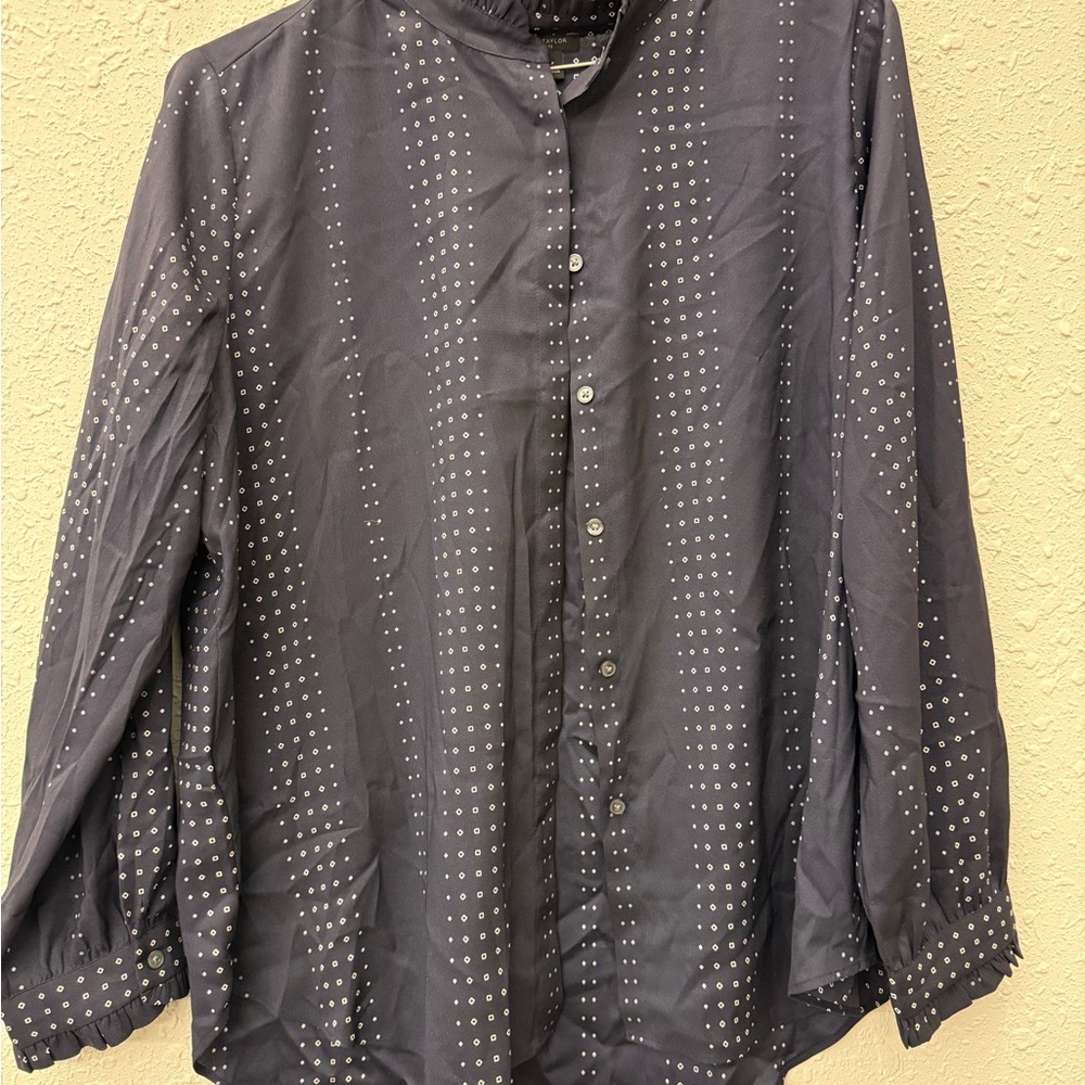 Ann Taylor Gray Polka Dot Blouse